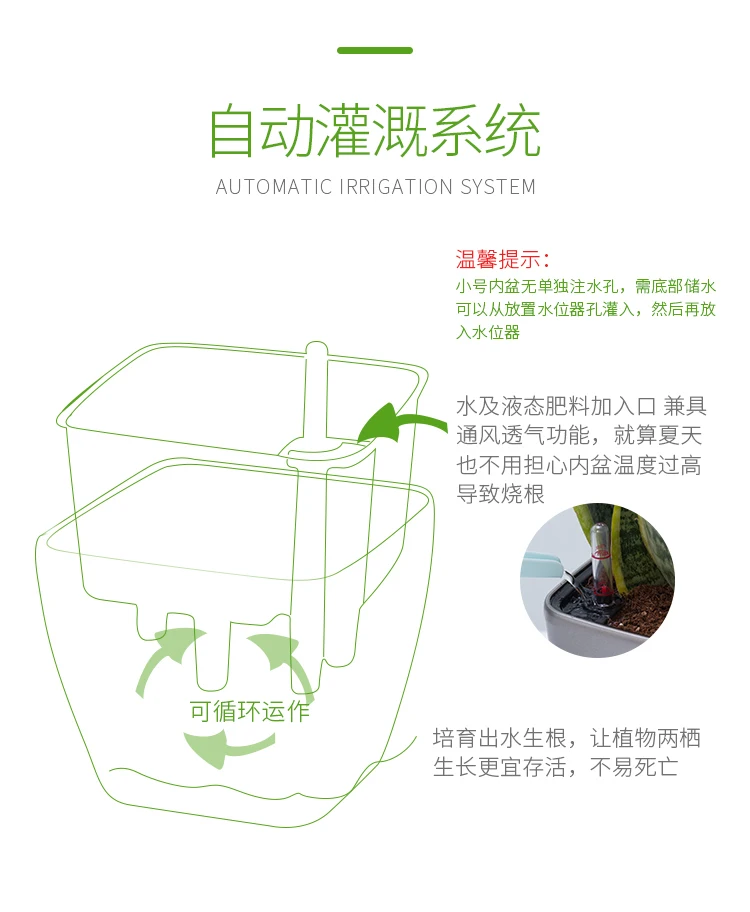 Desk Square Round Green Rose Succulent Plant Lazy Flowerpot Trumpet Automatic Water Absorption Flowerpot Plastic