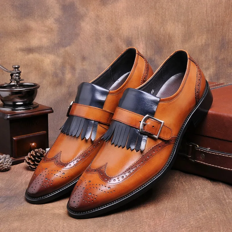 new top mens business dress brand design real full grain leather shoe