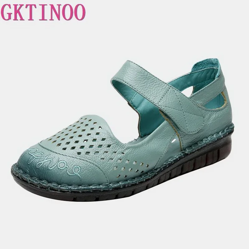 

GKTINOO Women's Sandals Vintage Style Handmade Genuine Leather Female Shoes Summer Sandals Women 2019 Casual Mother Shoes