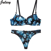 Julexy, стринги, интимный принт, бюстгальтер, набор, сексуальные стринги, бюстгальтер, набор ABC, пуш-ап, модное женское нижнее белье, трусики, набор, черный, белый