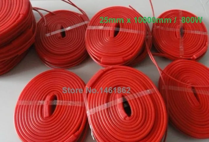 

25x10000mm 800W 220V High quality flexible Silicone Heating belt heat tracing belt Silicone Rubber Pipe Heater waterproof