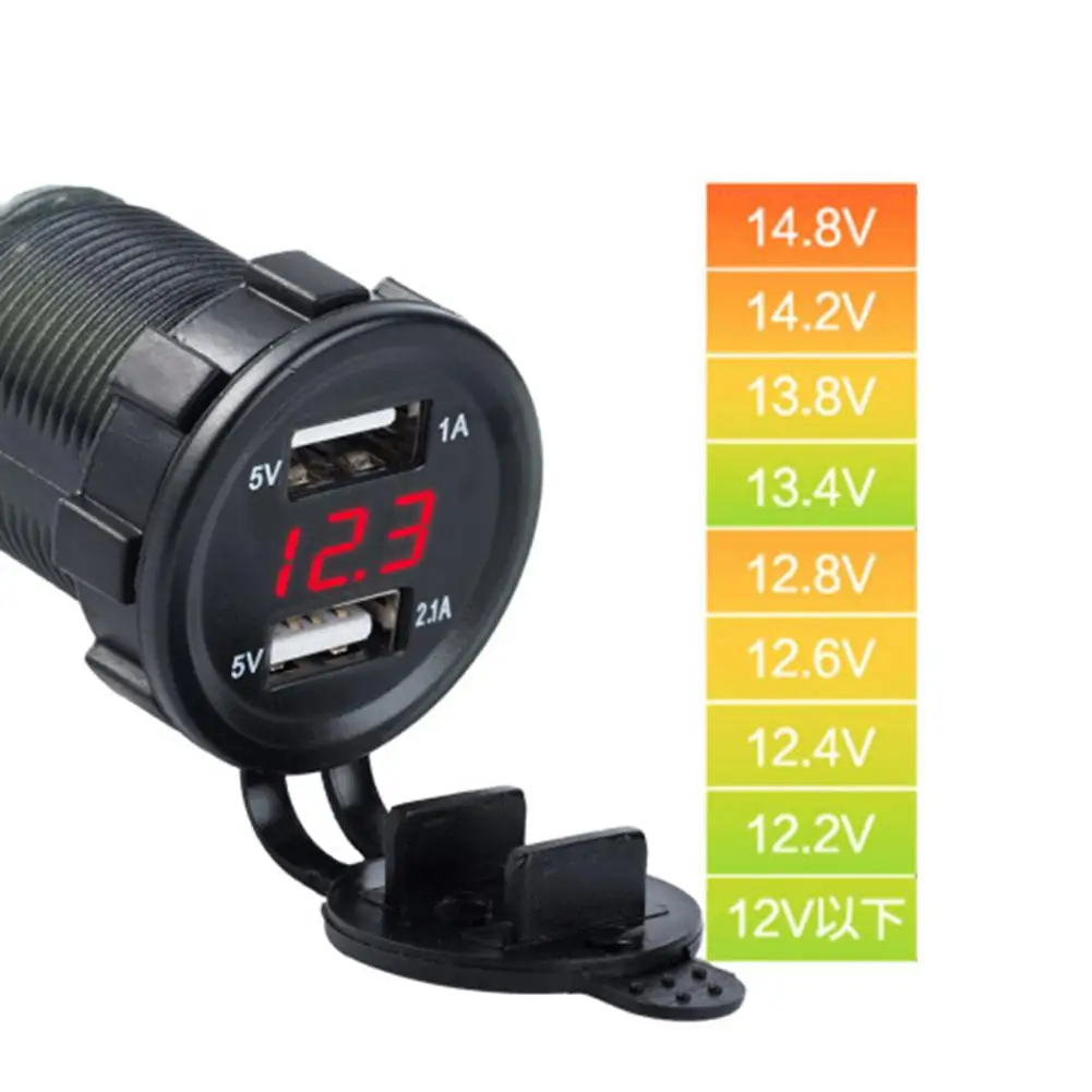 12 В/24 В постоянного тока, два порта, автомобильное USB зарядное устройство, розетка, автомобильная лодка, мобильные телефоны, зарядка, светодиодный измеритель напряжения для автомобилей, прикуриватель