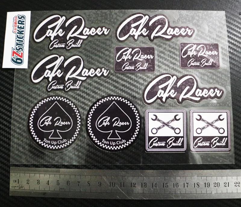 Cafe Racer Custom Build Reflective Sticker Set Motorbike Motorcycle Helmet Biker Decals x10