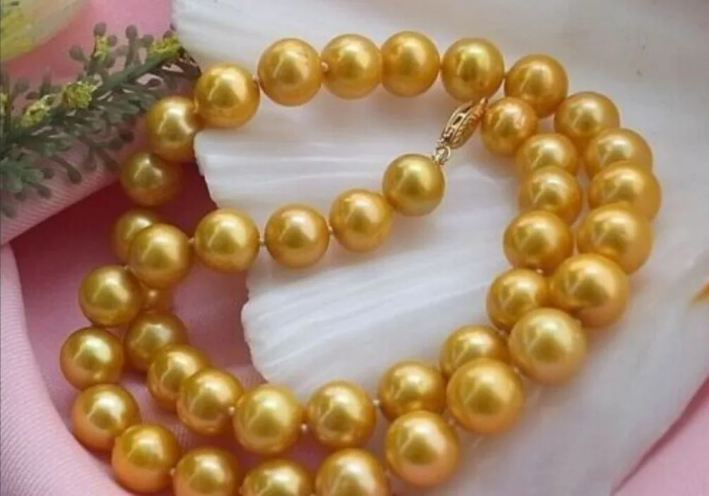 

Free Shipping >> new Huge GORGEOUS 10-11 MM NATURAL AKOYA GOLD PEARL NECKLACE 18'' 14K clasp