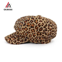 QIUBOSS Модный женский леопардовый принт кепка газетчика Дамская Повседневная шляпа художника купольная кепка для женщин QB131