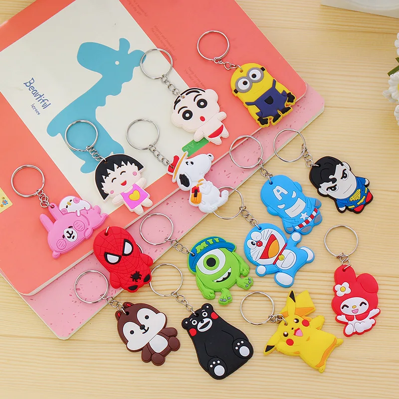 

1PCS Cute Cartoon Batman Squirrel Hello Kitty Silicone Key ring Keychain Backpack Accessories Key chains Key Holder Kids Gift