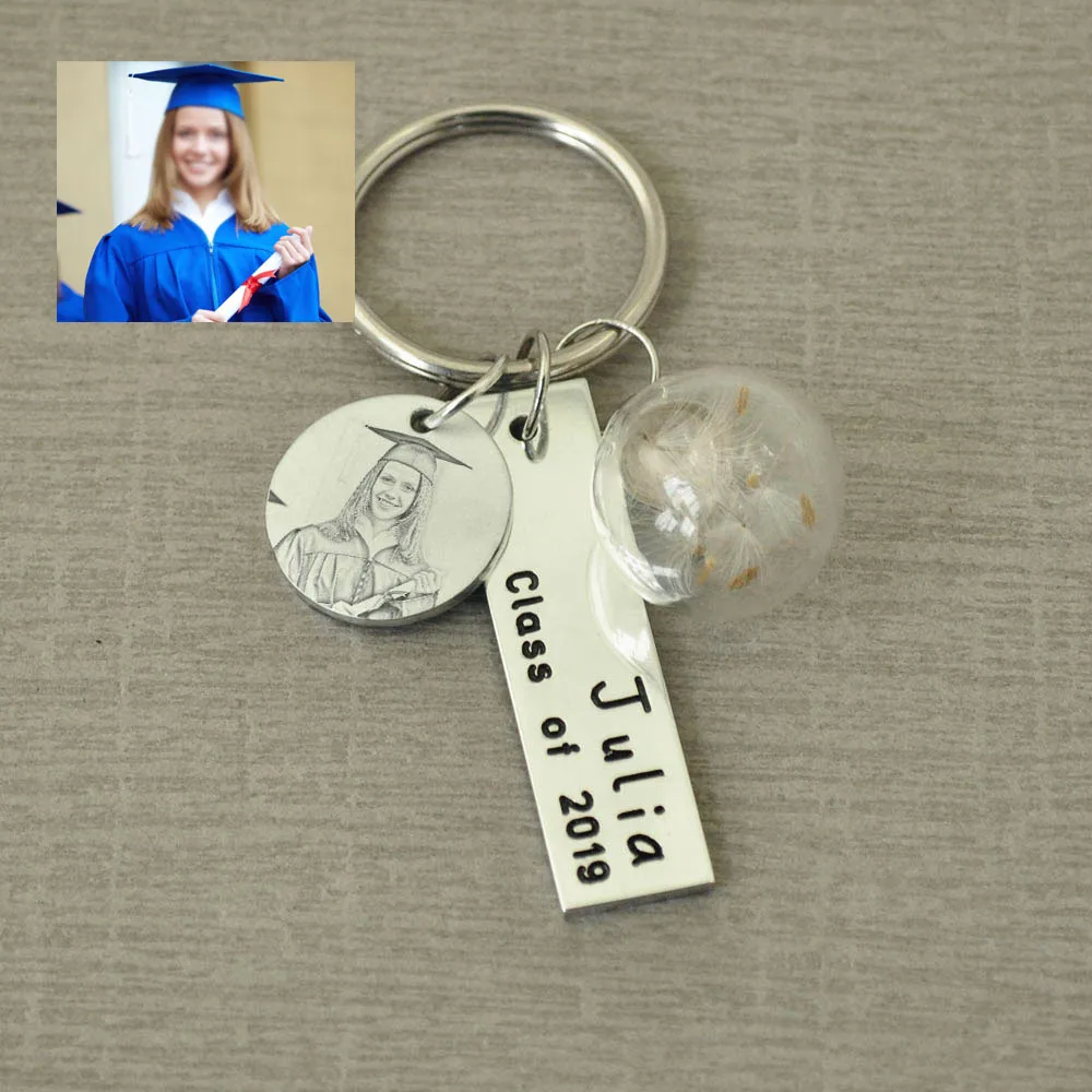 

Grad Keychain,Personalized Photo Keychain,Dandelion keyring,Graduation Gift,Class of 2019, Inspirational gift for Daugther