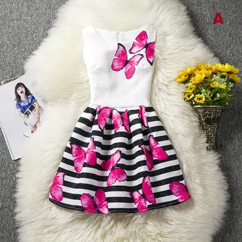 

Kids Girls Summer Butterfly Floral Print Teenagers Dress Formal Sleveless Party Dresses FJ88