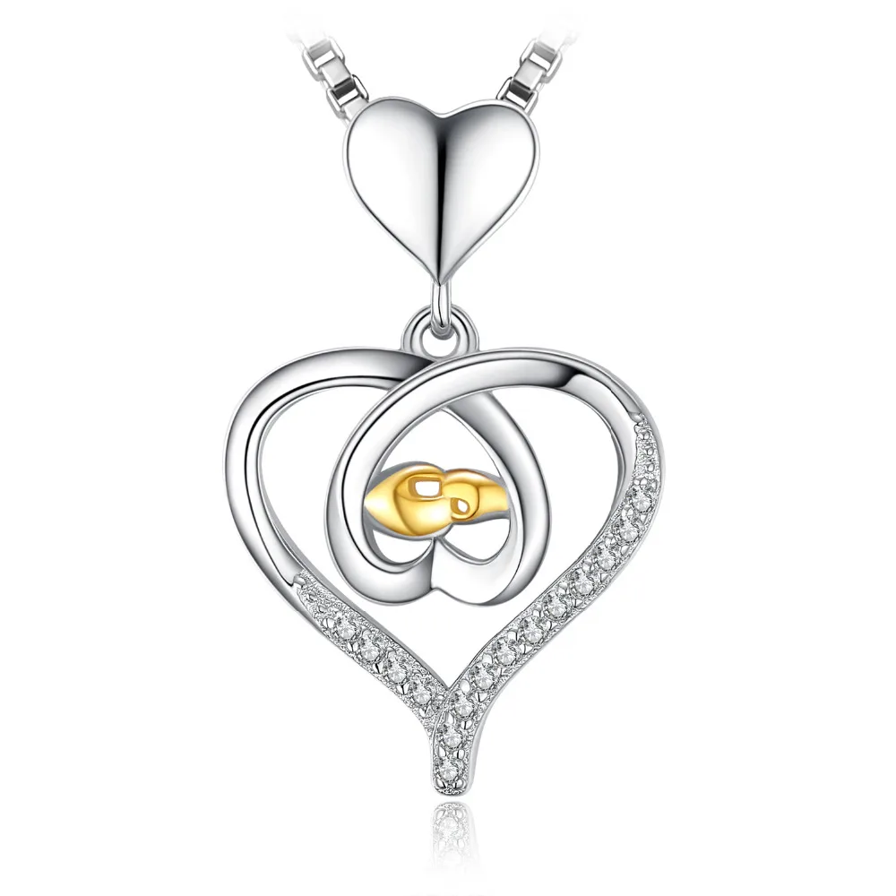 

JewelryPalace Interlock Heart Hand to Hand Cubic Zirconia 925 Sterling Silver Rose Gold Pendant Necklaces With 45cm Box Chain