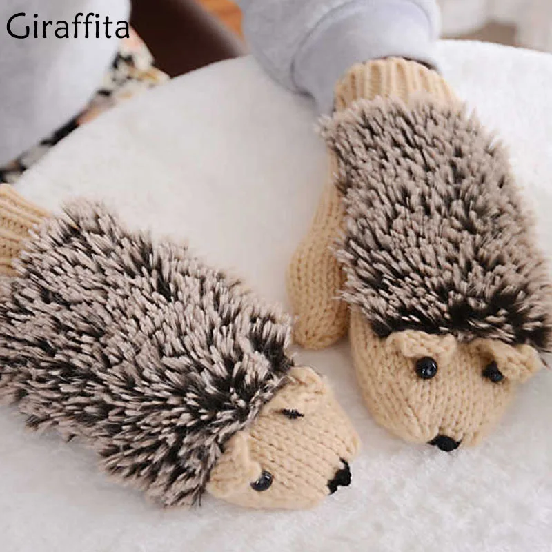 Winter Warm Plush Gloves Fluffy Hedgehog Animal Paw Mittens Soft Women