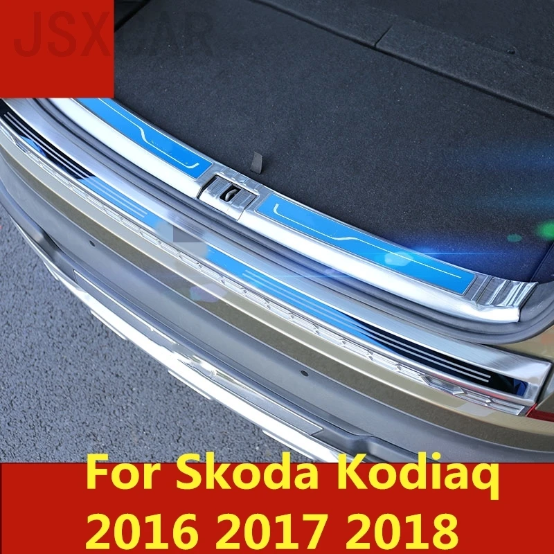 stainless steel Interior Exterior Rear Trunk Bumper Scuff Plate NEW STYLE Car accessories For SKODA KODIAQ 2017 2018 | Автомобили и