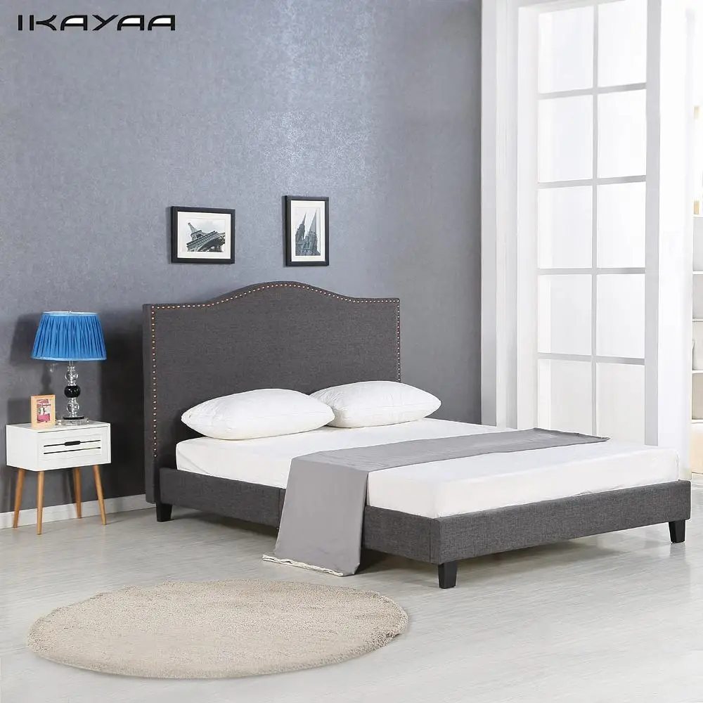 ikayaa antique fullqueen sized tufted linen wingback bed frame with wood slats sponge padded - Antique Queen Bed Frame ikayaa antique fullqueen sized tufted linen wingback bed frame with wood slats sponge padded - Antique Queen Bed Frame