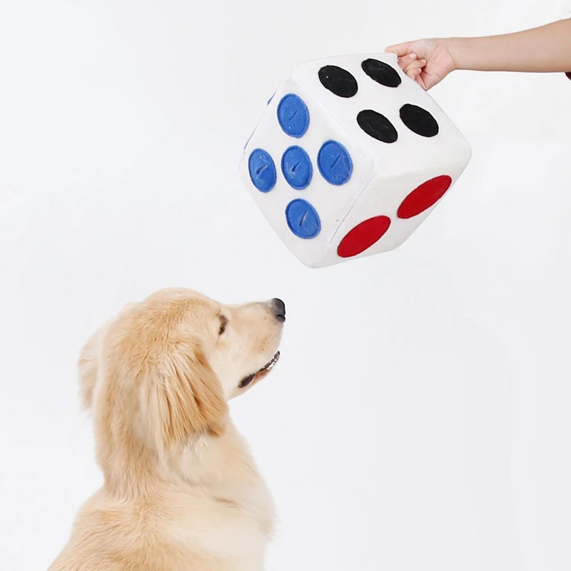 

Pet Dog Plush Dice Toy Food Dispenser Treat Puzzle Toy for Puppy Dog Intellegent Training Toy Food Leaking Playing Plush Dice
