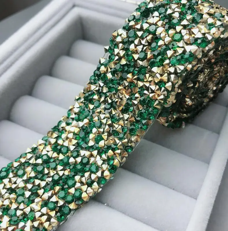 dark green gold Стразы разных цветов, Стразы серебристого цвета с отделкой, 1 ярд/партия, ширина 3 см, стразы на поясе, отделка цепочки "сделай сам" - Цвет: dark green gold