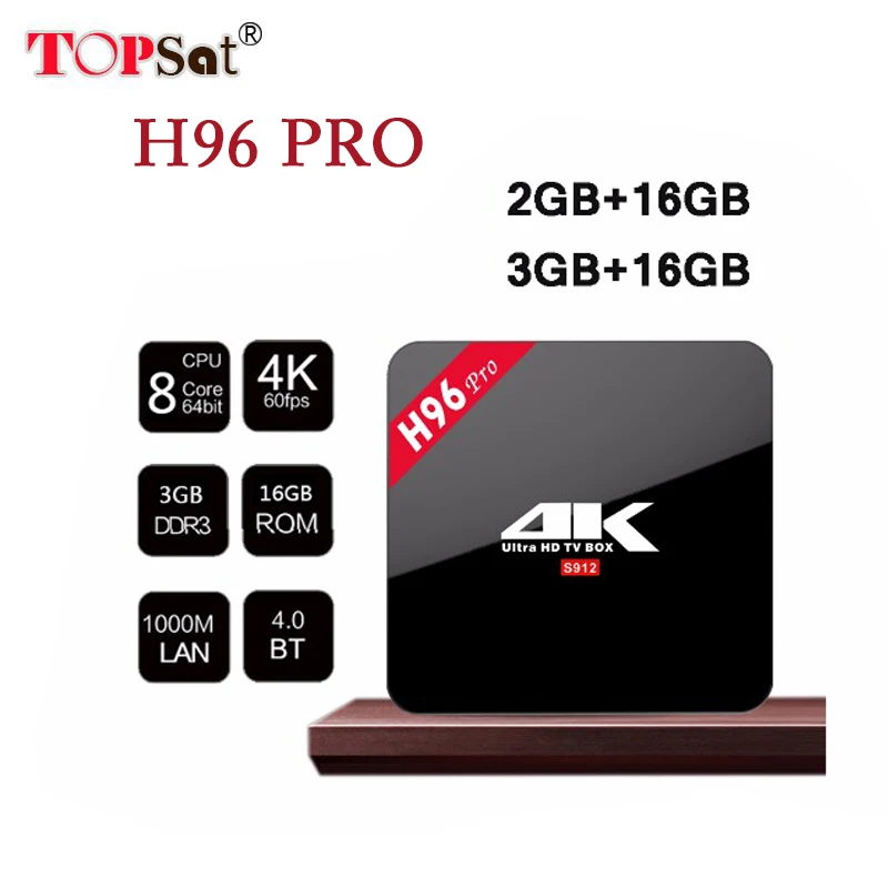 

H96 Pro Smart Android 7.1 TV Box Amlogic S912 8 Core 3G DDR3 16G H.265 Media Player BT 2.4/5GHZ WIFI