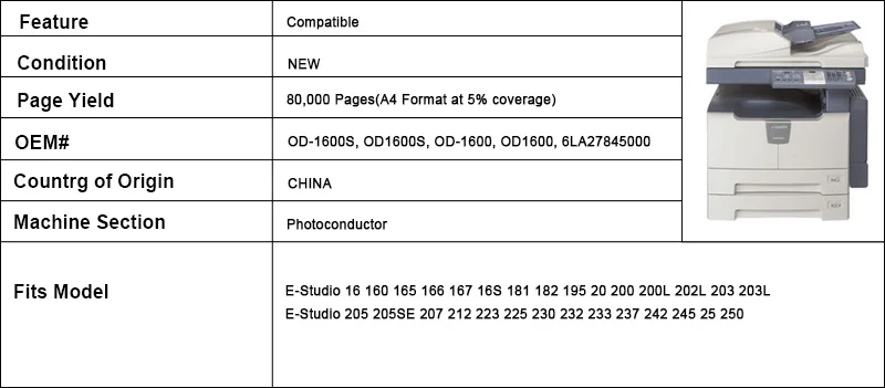 Фотобарабанное фазирующее устройство OD1600+ лезвие очистки 6LA27845000 для Toshiba E-Studio 163 160 165 166 167 16 S 181 182 195 20 200 202L 203 205 207 212