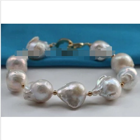 

8.5" Genuine Natural 19mm White Baroque Reborn Keshi Pearl Bracelet 14k #f2426!^^^@^Noble style Natural Fine jewe SHIPPING 5.25