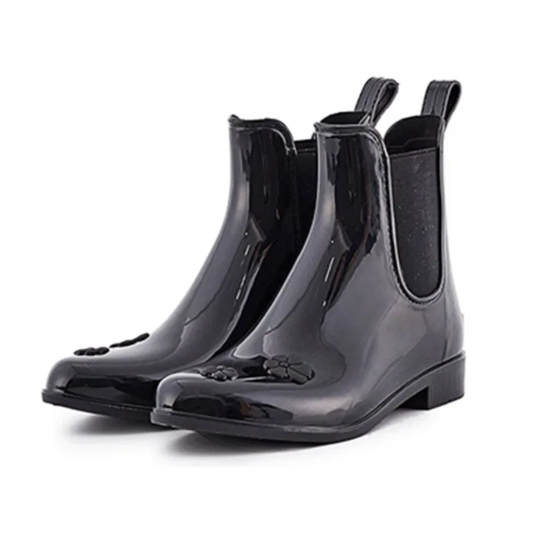 Rouroliu Women PVC Elastic Band Rain Boots Waterproof Water Shoes Woman Ankle Wellies Slip-on Black Pink Gray RT281 Rouroliu Women PVC Elastic Band Rain Boots Waterproof Water Shoes Woman Ankle Wellies Slip-on Black Pink Gray RT281