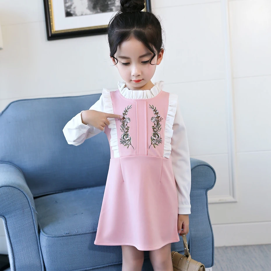 

Girls Dress Spring Teenage Dresses For Girls Flower Embroidery Kids Dresses For Girls 6 8 10 12 Children Teen Clothes
