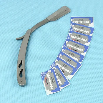 

Straight Barber Edge Steel Razors Folding Shaving Knife With 10 pcs Blades