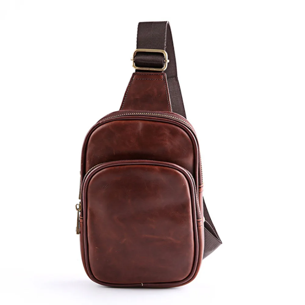 

Vintage Men Crazy Horse PU Leather Sling Chest Bag Travel Cross Body Shoulder Messenger Pack