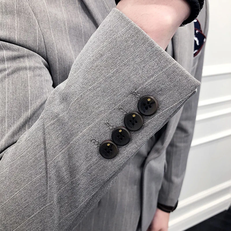 ( Jackets + Vest + Pants ) 2018 New High-end Brand Striped Formal Business Suit 3 Sets / Men's Wedding Dress Groom Striped Suits