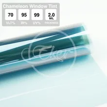 Тонировка, Тонировочная пленка Vlt70% УФ отказ 99% Хамелеон синий окно оттенок высокое качество синий фиолетовый Pet Chameleon Солнечная окна автомобиля Оттенок 1.52X30 м