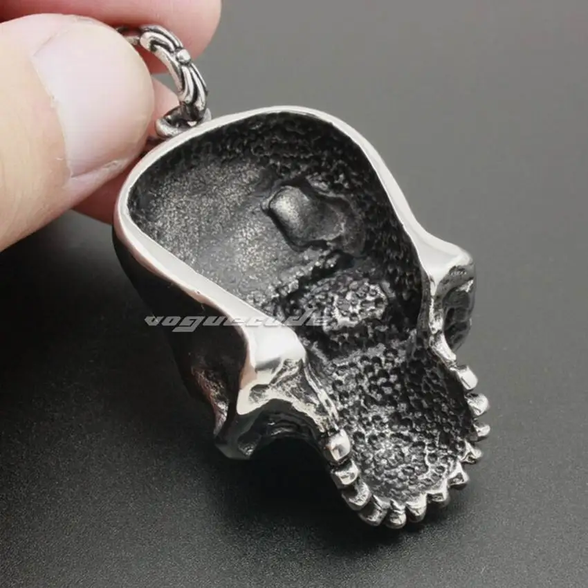 Huge Heavy 316L Stainless Steel Fire Skull Pendant Mens Biker Rock Punk Style 6K004 Steel Necklace 24 inches 4