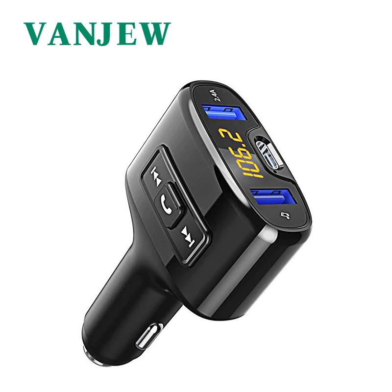 VANJEW C52, автомобильные аксессуары, громкая связь, Bluetooth, автомобильный fm-передатчик, Автомобильный MP3-плеер, TYPE-C, быстрая зарядка, аудио, двойной USB, автомобильная зарядка - Название цвета: Black