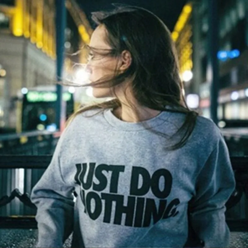 Harjuku Just Do Nothing с надписью sudaderas mujer модная женская Повседневная Толстовка с капюшоном и длинным рукавом, джемпер, пуловер, толстовка, топы, рубашка - Цвет: Серый