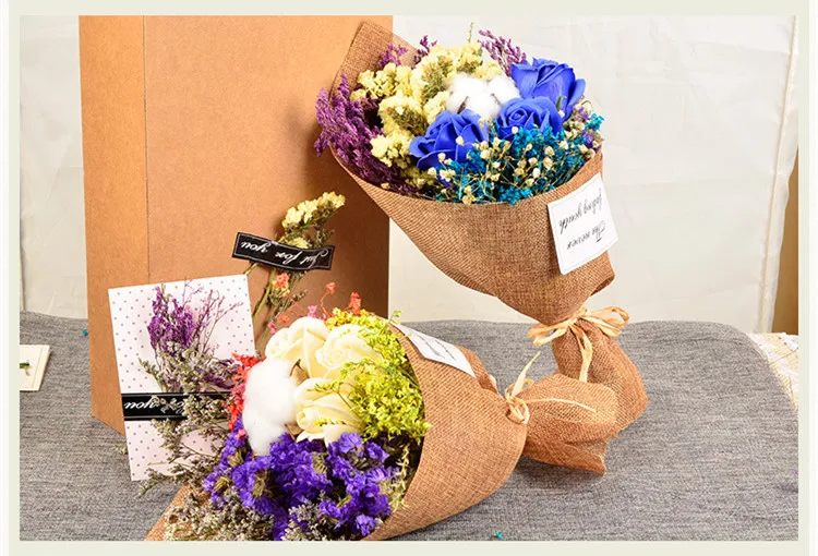 Flone Artificial Rose Flower Dried Flowers Rose Gypsophila Dried Flowers Bouquet  Valentine Wedding Birthday Party Decor Floral (5)