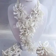 Новинка! Мода г. белый В виде ракушки жемчуг Бусины цветок Цепочки и ожерелья комплект ювелирных изделий mn-1518