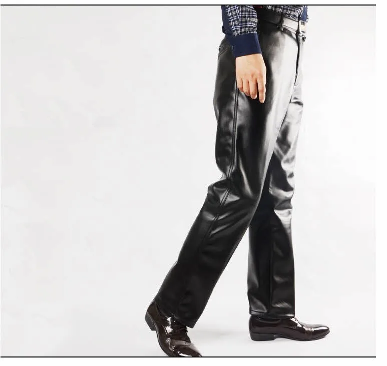 2202 брюки из искусственной кожи мужские модные повседневные размера плюс 29-42 мотоциклетные брюки мужские брюки из искусственной кожи черные прямые Высокое качество