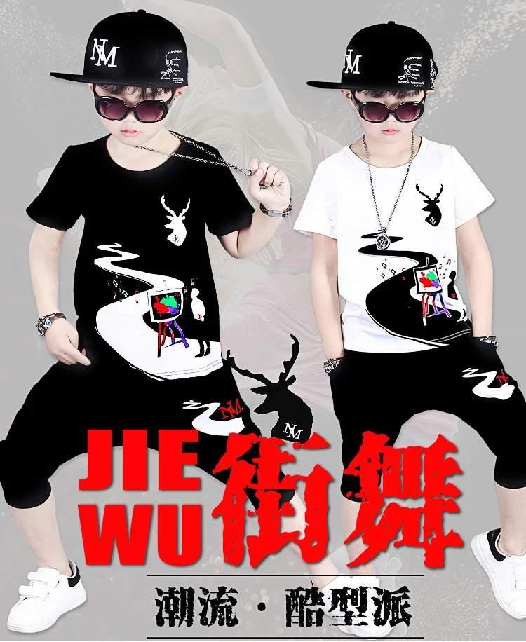 Летняя одежда для мальчиков в стиле хип-хоп Новинка года, Детская футболка с короткими рукавами+ штаны-шаровары комплект из 2 предметов, Детский костюм с принтом для активного отдыха, X394