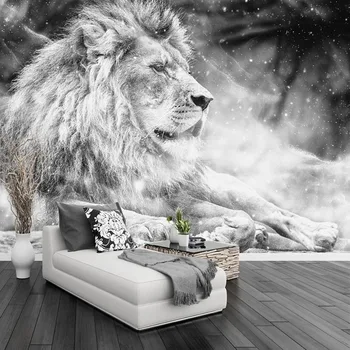 

Photo Wallpaper 3D Black And White Lion Animal Murals Wall Painting Living Room Bedroom Waterproof Wall Cloth Papel De Parede 3D