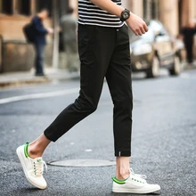 Мужские брюки до щиколотки для отдыха, мужские повседневные брюки, облегающие, модные, трендовые, однотонные, универсальные, Pantalon Homme