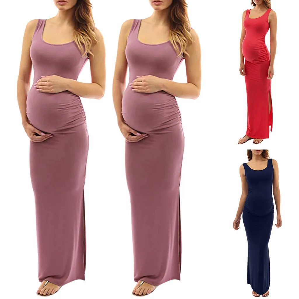 

MUQGEW Pregnant Dresses Photography Maternity Clothes Long Dress Solid Breastfeeding Summer Sexy Femme Sleeveless Dress