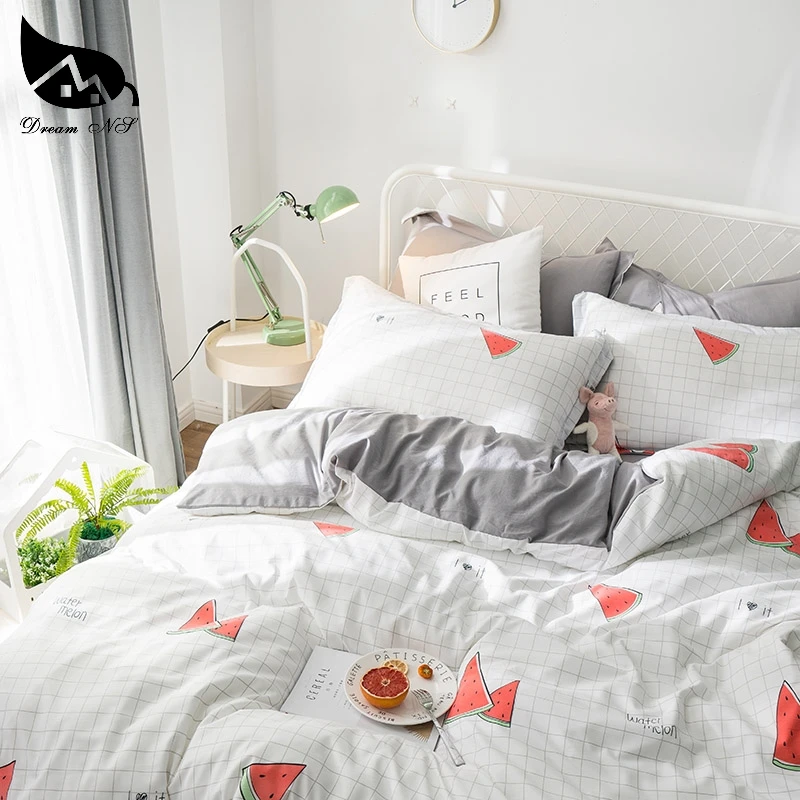 Dream NS арбуз Комплект постельного белья из стираного хлопка, супер мягкое Скандинавское простое одеяло, пододеяльник, наволочка, теплый домашний спальный комплект