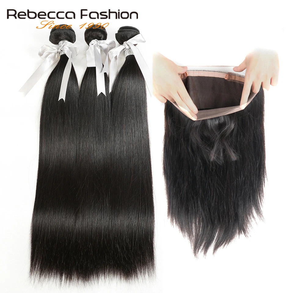 Rebecca Brazilian Non Remy Human Hair Weave Straight Bundles With Closure 130% Density Lace 360 Frontal | Шиньоны и парики