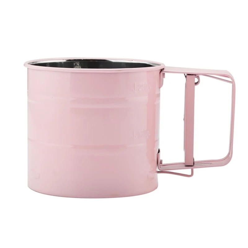 Нержавеющая сталь Мука сито ручной порошок Мука сито глазурь сахар руководство сито чашка домашняя кухня выпечки Кондитерские инструменты - Цвет: Pink