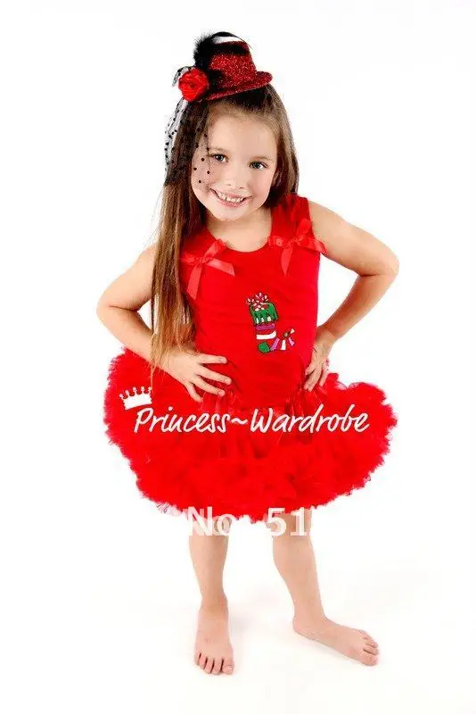 

Christmas Sock Red Tank Top with Red Ribbon with Red Pettiskirt MACM101