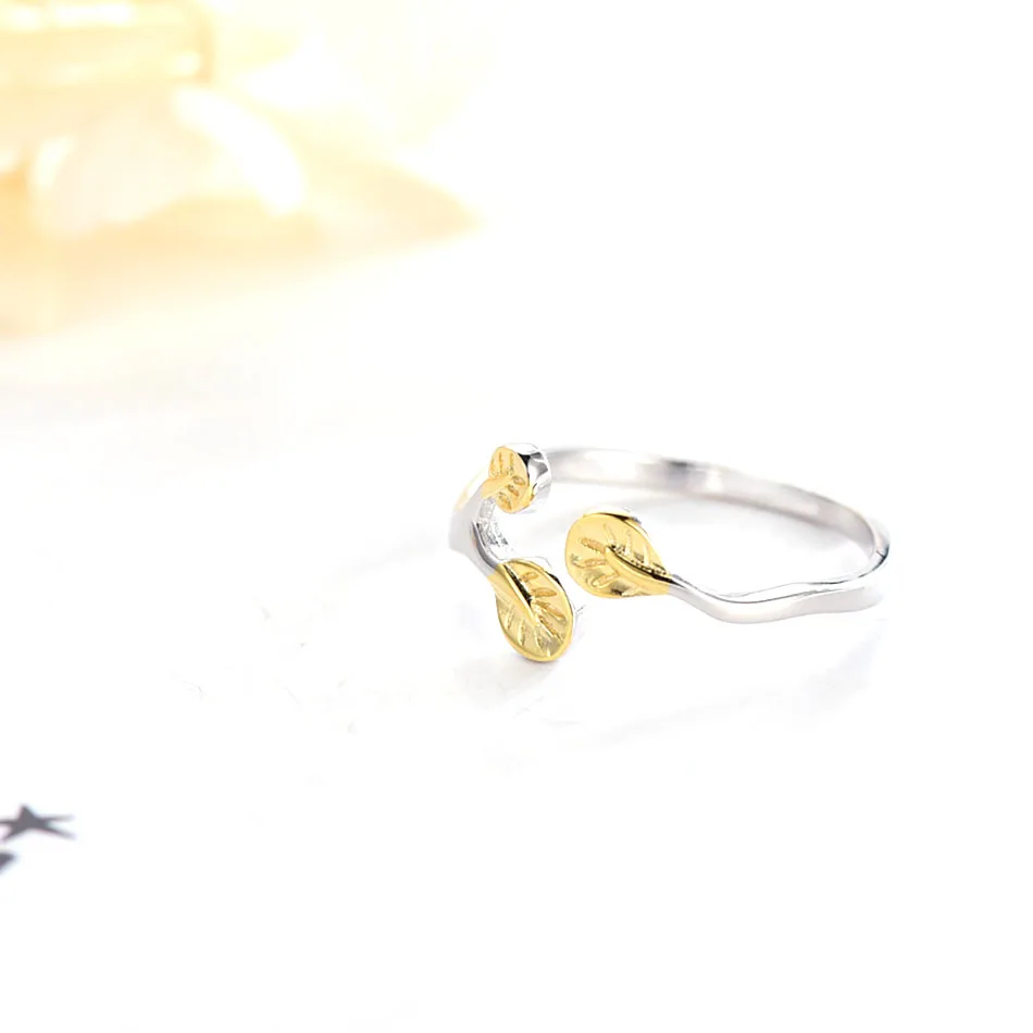 4Pure Silver Ladies Girls Finger Bague Delicate Zircon Crystal Gold Color Leaf Shell Flower Open Adjustable Rings For Women