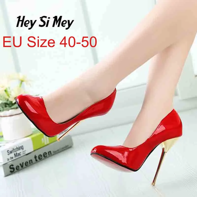 

Big Size 40-50 HeySiMey 2018 Pure color pumps high heels Shoe basic sexy metal decoration woman shoes professional high heels