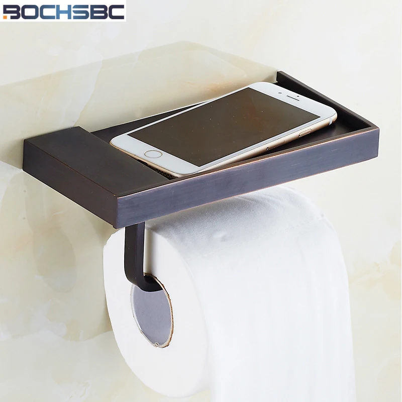 

BOCHSBC Toilet Mobile Phone Paper Holdes Antique Black Copper Tissue Holder Black Bronze Porte Papier Toilette