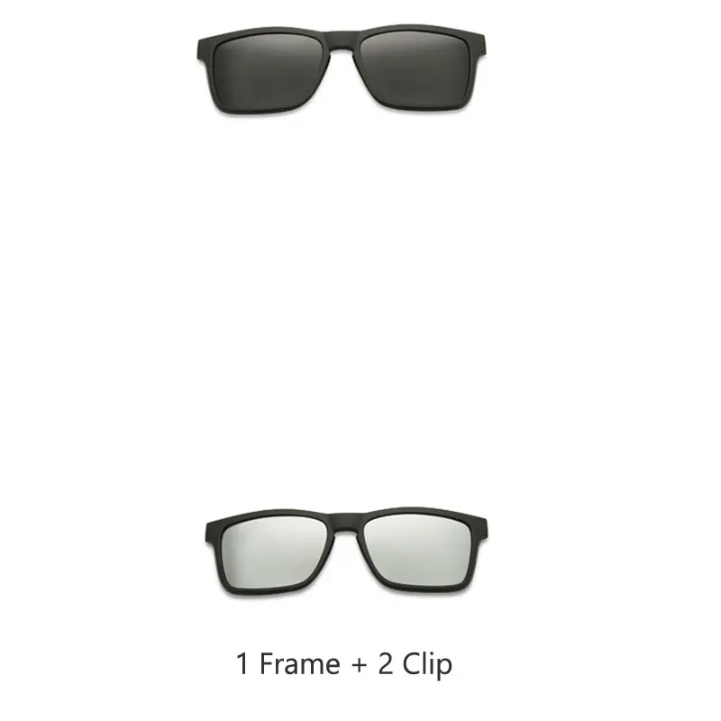 Квадратные поляризационные мужские Солнцезащитные очки женские 5 в 1 прикрепляемые очки TR90 оптические оправы по рецепту наборы очков корректирующие UV40 - Цвет линз: 1 Frame 2 sun cover