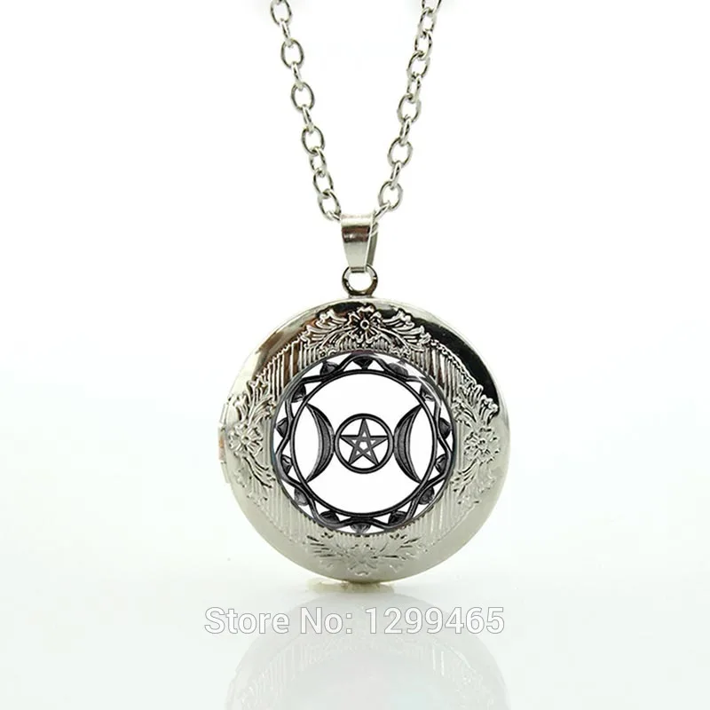 

Wholesale Charms Jewelry Triple Moon Goddess Pendant Necklace galaxy planet star nebula locket statement necklace men women N475