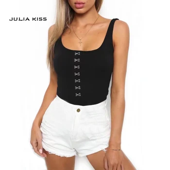 

Women Cherry Button Front Tank Bodysuit