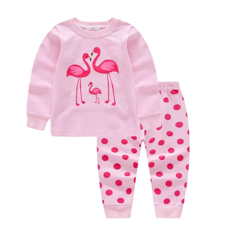 Latest Children Pajamas Flamingo Printing Pajamas Suit Long Sleeves