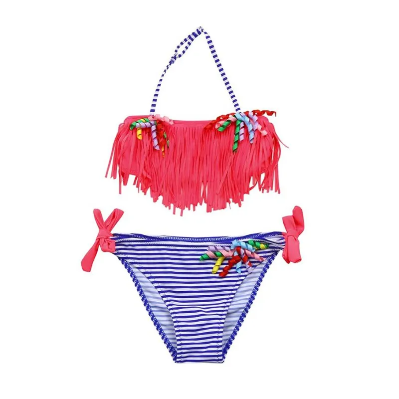 

ARLONEET Baby Girl Swimwear Cute Girl Colorful Tassel Bikini Set Swimwear Strip Swimsuit Bathing Clothes Drop Shipping 30S611