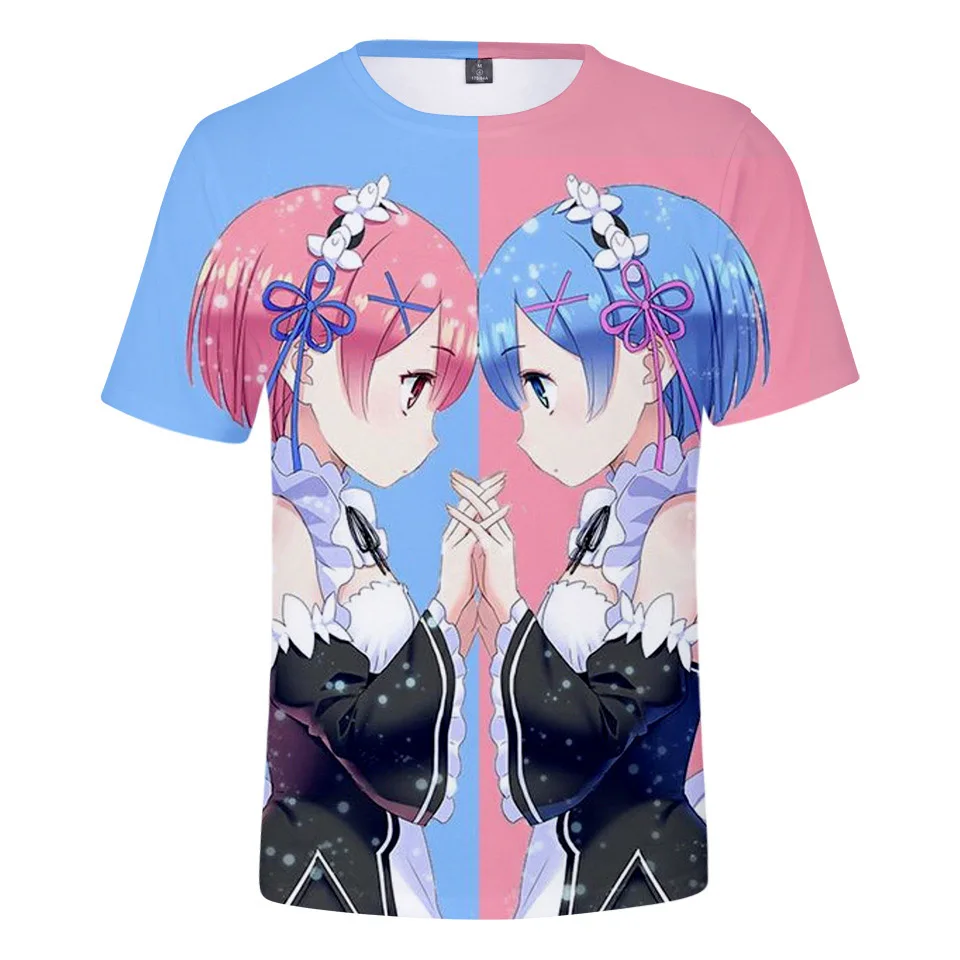 Футболка Re Zero для мужчин и женщин Детская футболка аниме одежда топ Rem Ram|Футболки|